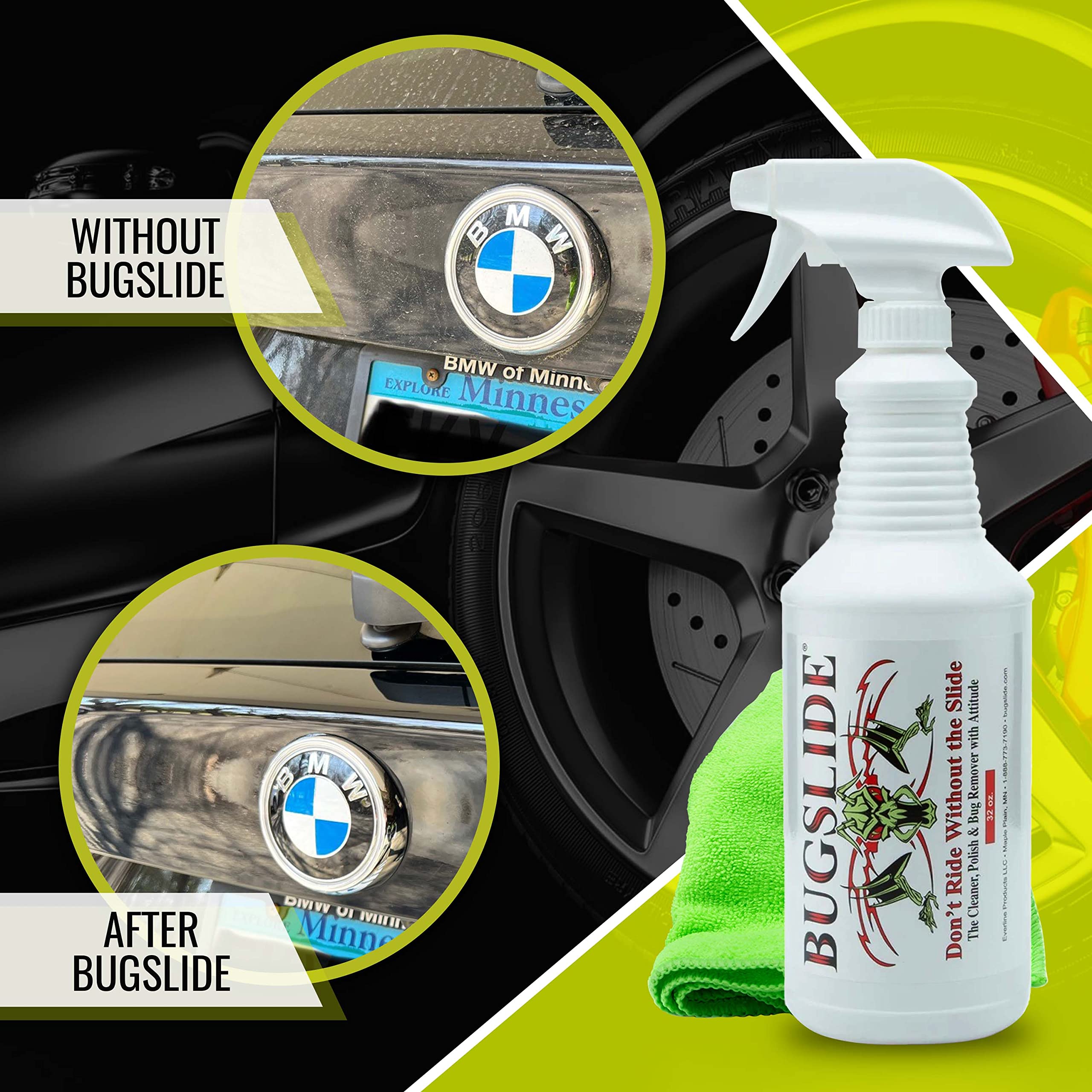 Bugslide 32 Oz Car Detailing Kit With Microfiber Towel - Exterior Or Interior Car Cleaner And Waterless Detailer Spray - Clean,